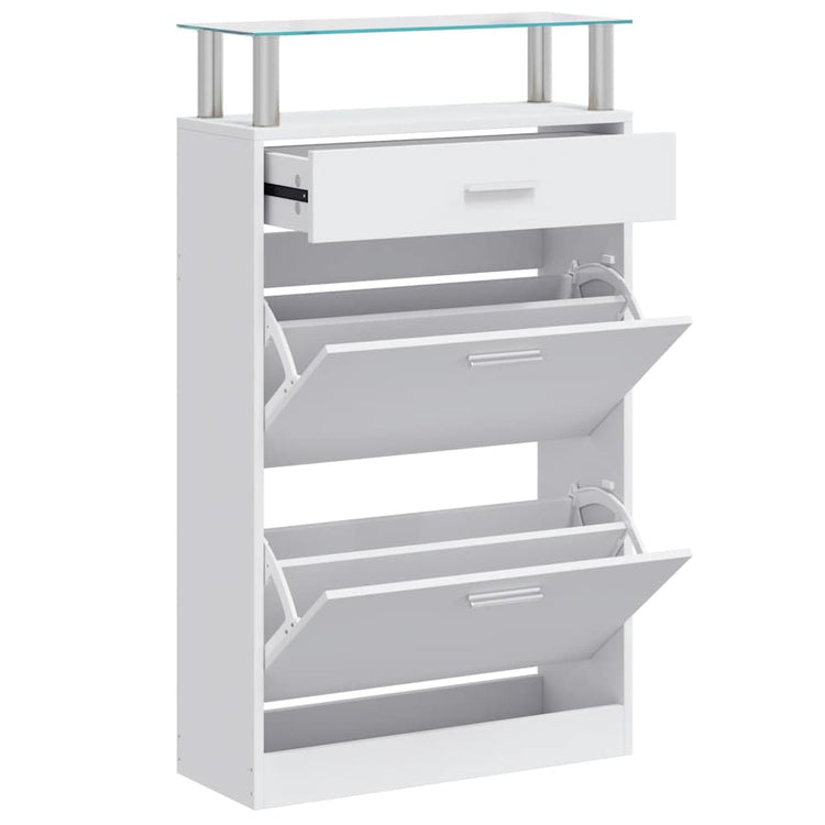 Armoire à chaussures Vidaxl avec tiroir et étagère en verre blanc blanc