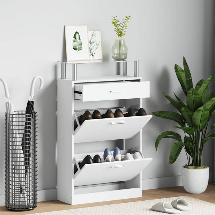 Armoire à chaussures Vidaxl avec tiroir et étagère en verre blanc blanc