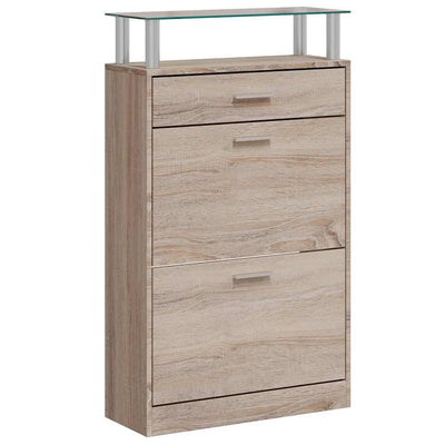 Armoire à chaussures Vidaxl avec tiroir et gilet en verre chêne