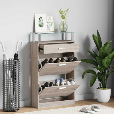 Armoire à chaussures Vidaxl avec tiroir et gilet en verre chêne