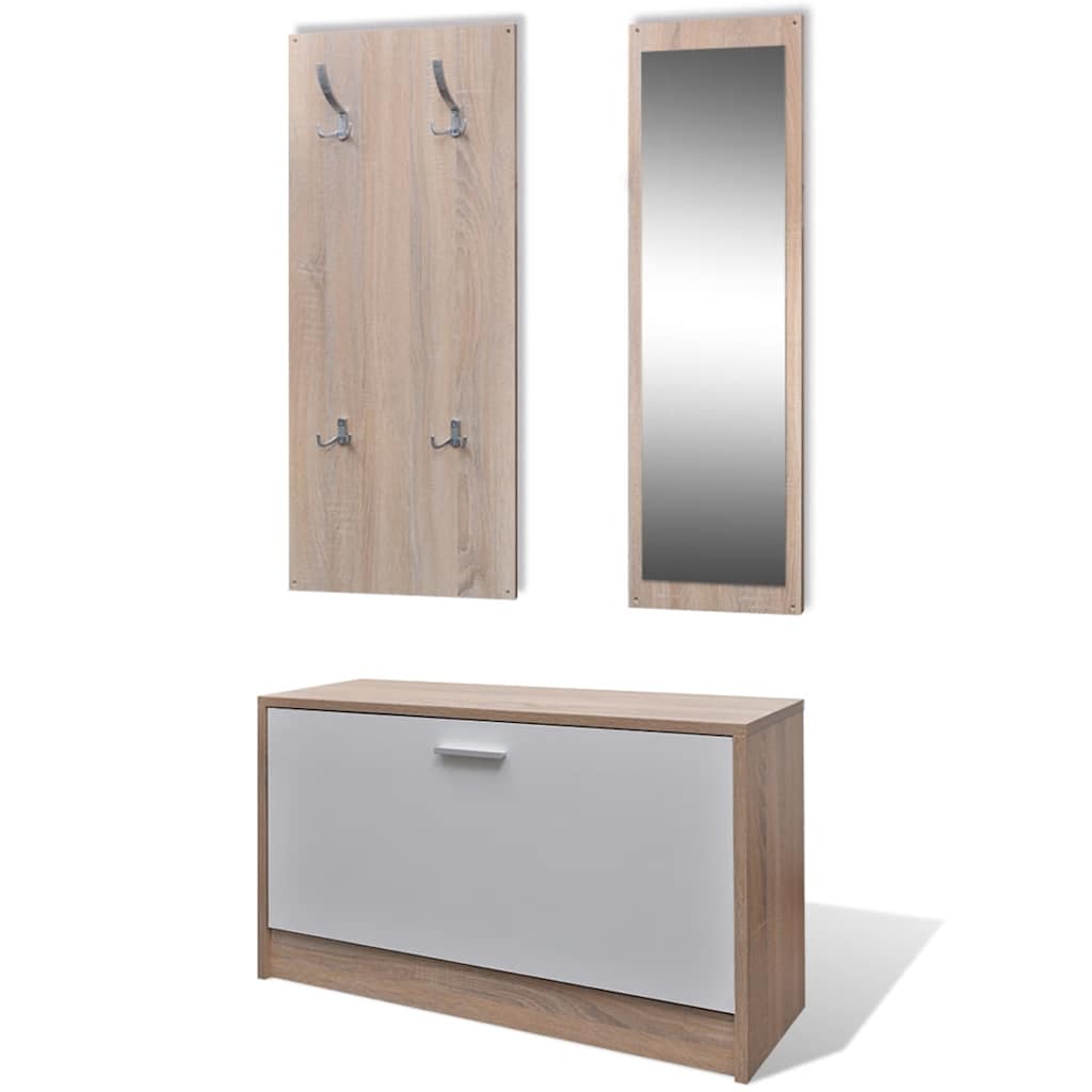 Vidaxl Cabinet à chaussures 3 pièces Ensemble de chêne en bois et blanc