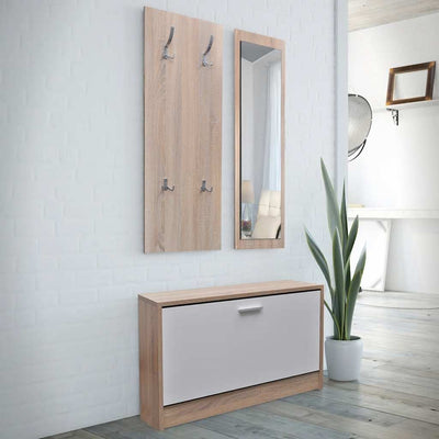 Vidaxl Cabinet à chaussures 3 pièces Ensemble de chêne en bois et blanc
