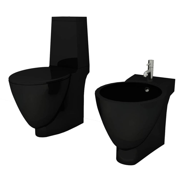 Vidaxl Toilettes bidets ensemble en céramique noir