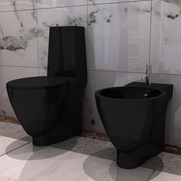 Vidaxl Toilettes bidets ensemble en céramique noir