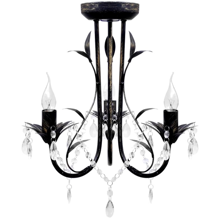 Vidaxl Chandelier Art Nouveau Perles de cristal métallique 3 ampoules noires