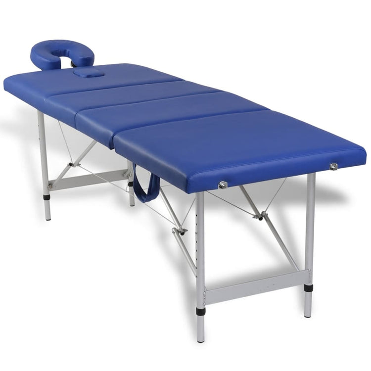 Table de massage vidaxl pliable avec cadre en aluminium (quatre parties bleues)