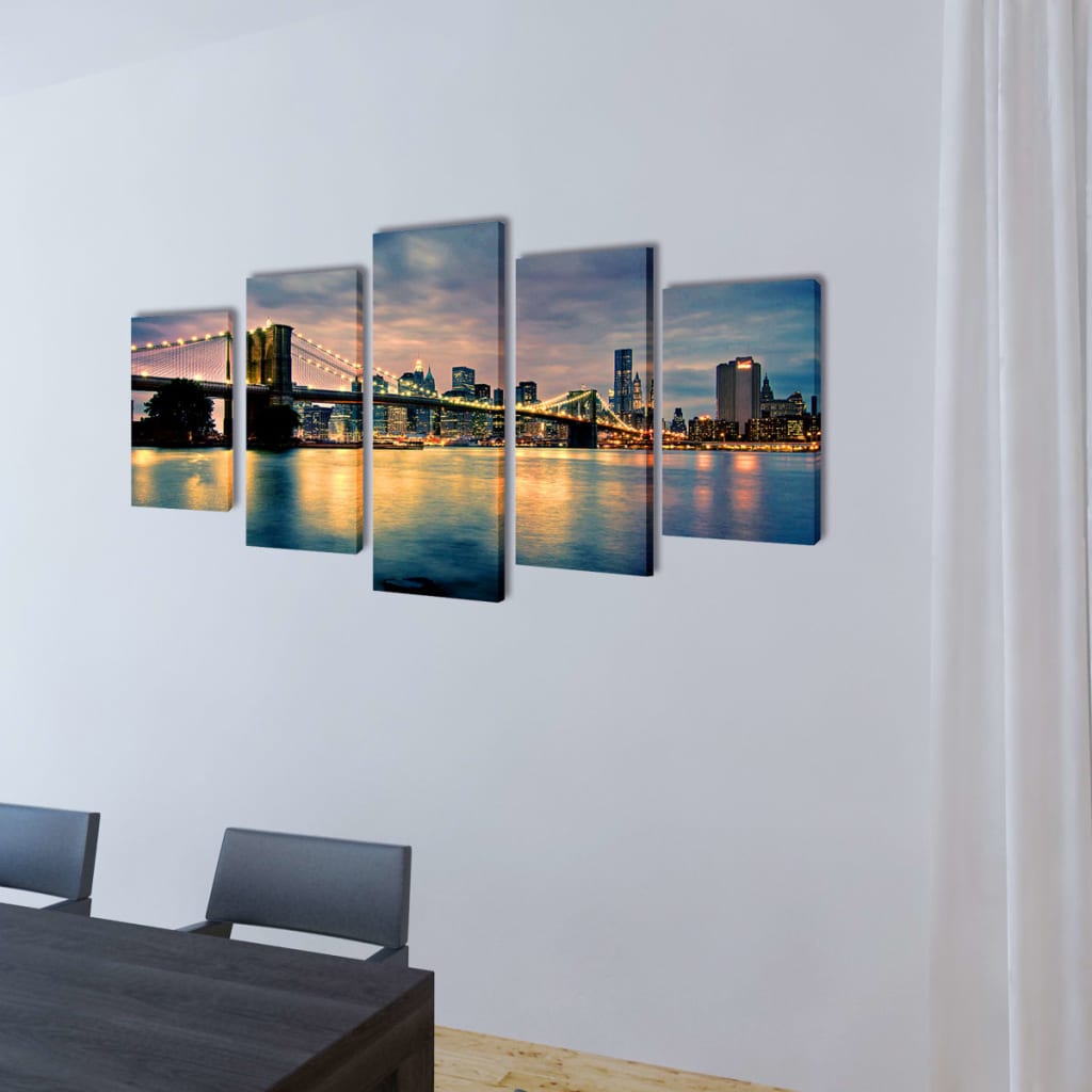 Vidaxl Canvas Wall Pressure Set Brooklyn Bridge River View 200 x 100 cm