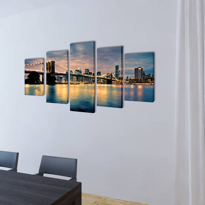 Vidaxl Canvas Wall Pressure Set Brooklyn Bridge River View 200 x 100 cm