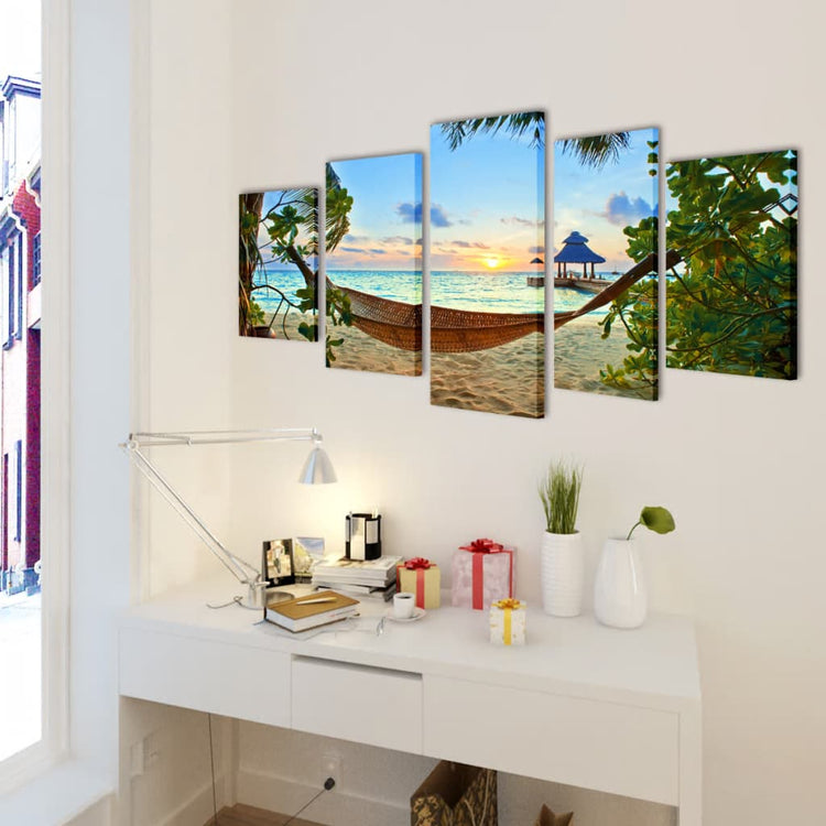 VidaXL ensemble d'impression murale sur toile plage de sable avec hamac 100 x 50 cm