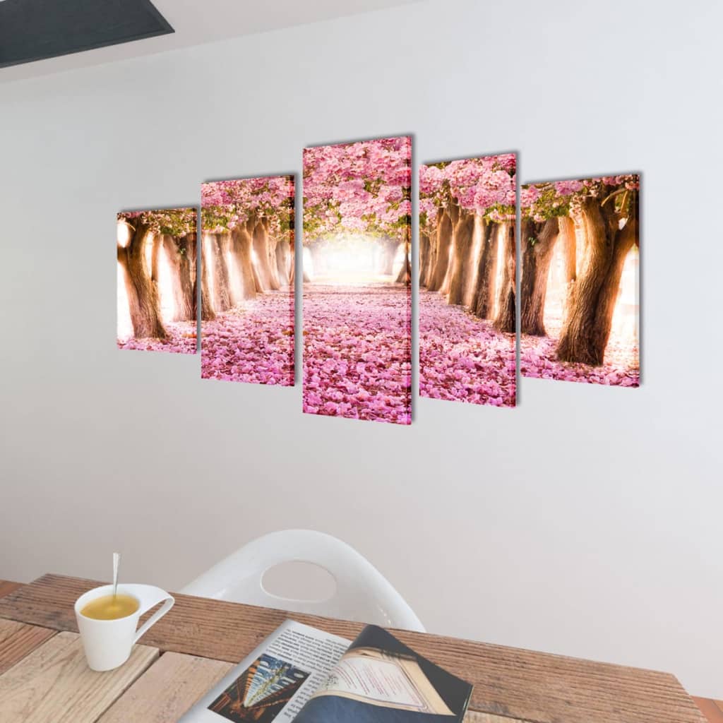 Vidaxl Canvas Mur Pression Print Set de cerisier Blossom 200 x 100 cm