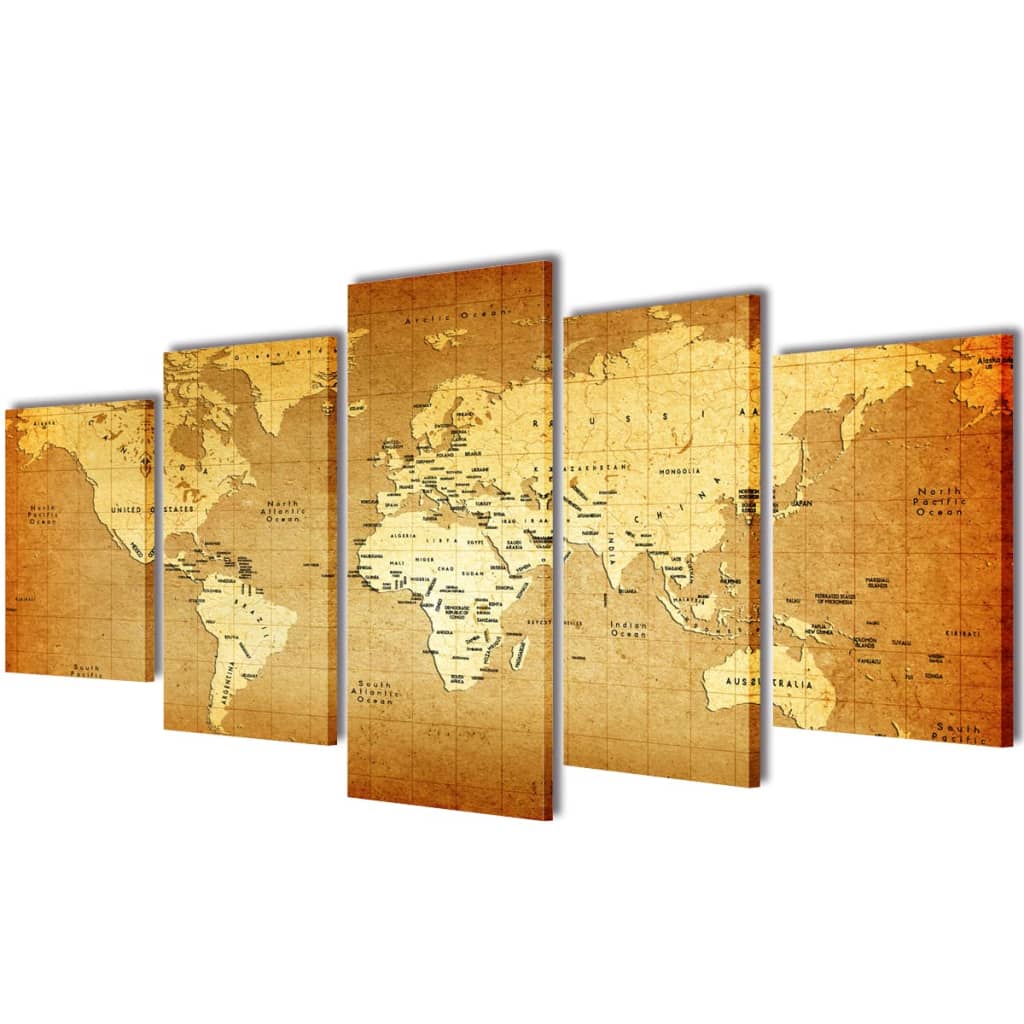 Vidaxl Canvas Mur Pressure Print Set World Carte 100 x 50 cm