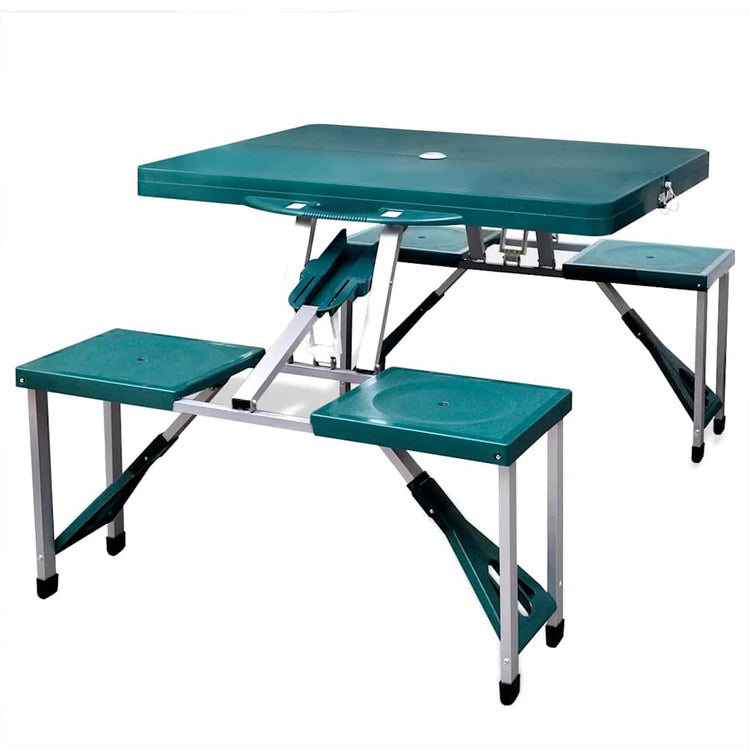 Table de camping vidaxl avec quatre chaises en aluminium léger en aluminium pliable (vert)