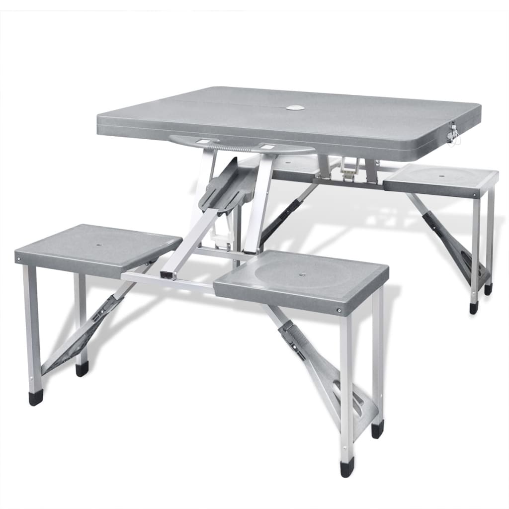 Table de camping Vidaxl avec quatre sièges gris en aluminium pliable