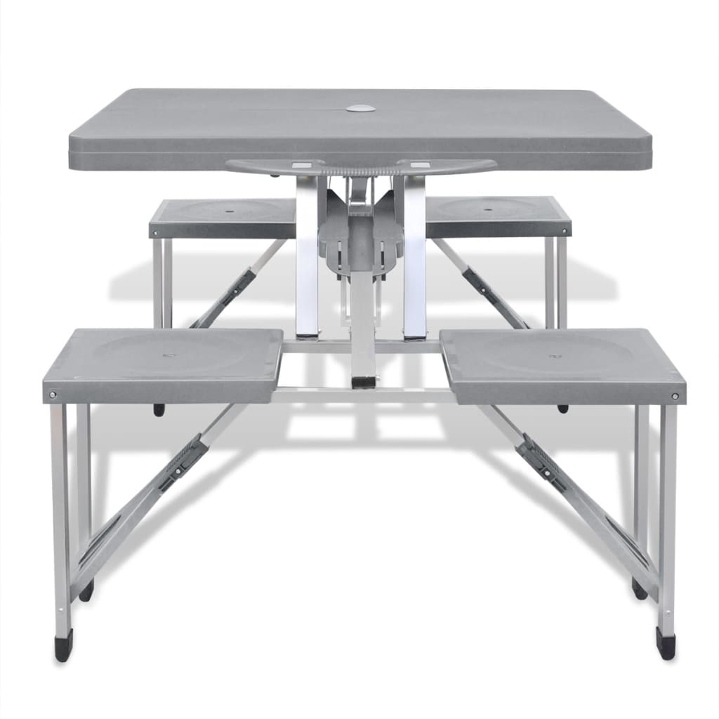 Table de camping Vidaxl avec quatre sièges gris en aluminium pliable