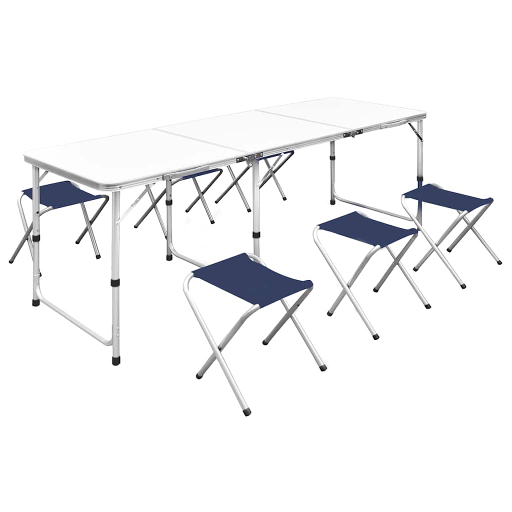 Table de camping Vidaxl en hauteur réglable avec 6 selles 180x60 cm
