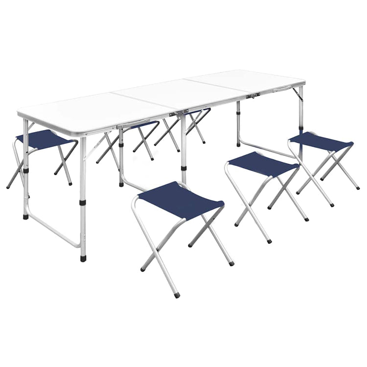 Table de camping Vidaxl en hauteur réglable avec 6 selles 180x60 cm