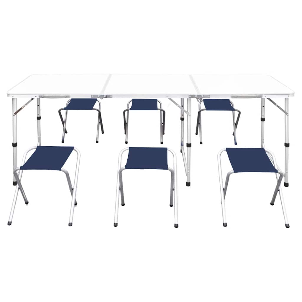 Table de camping Vidaxl en hauteur réglable avec 6 selles 180x60 cm
