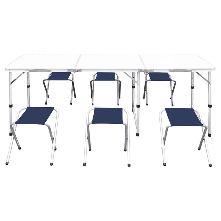 Table de camping Vidaxl en hauteur réglable avec 6 selles 180x60 cm