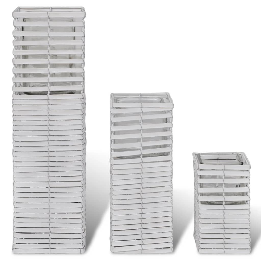 Vidaxl Candier tissé à la main 3 pièces blanches