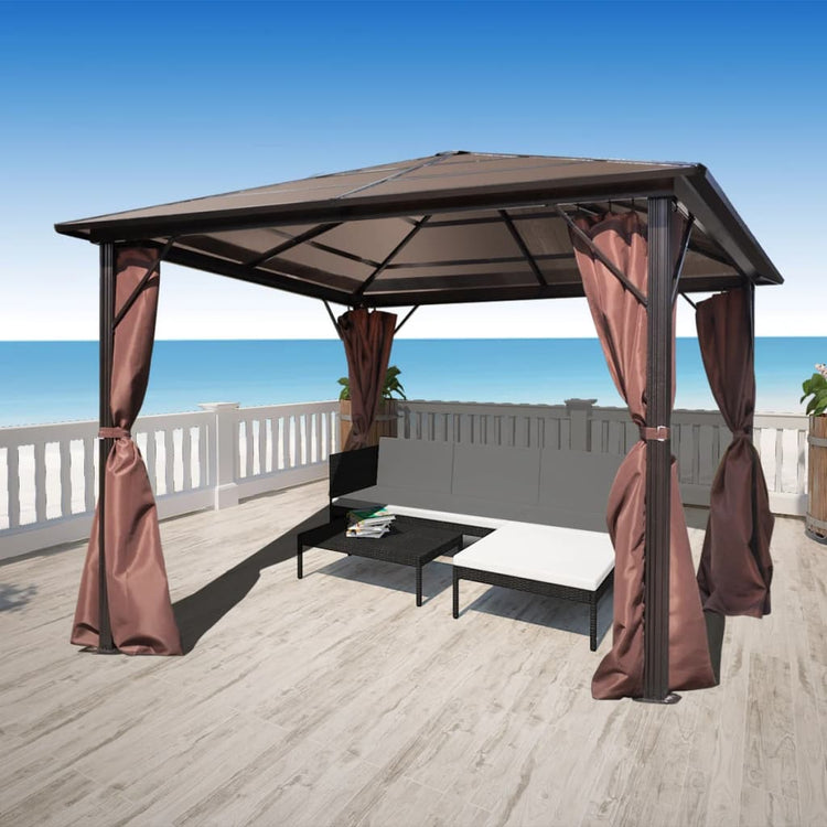 Arbor Vidaxl avec rideau 300x300 cm en aluminium brun