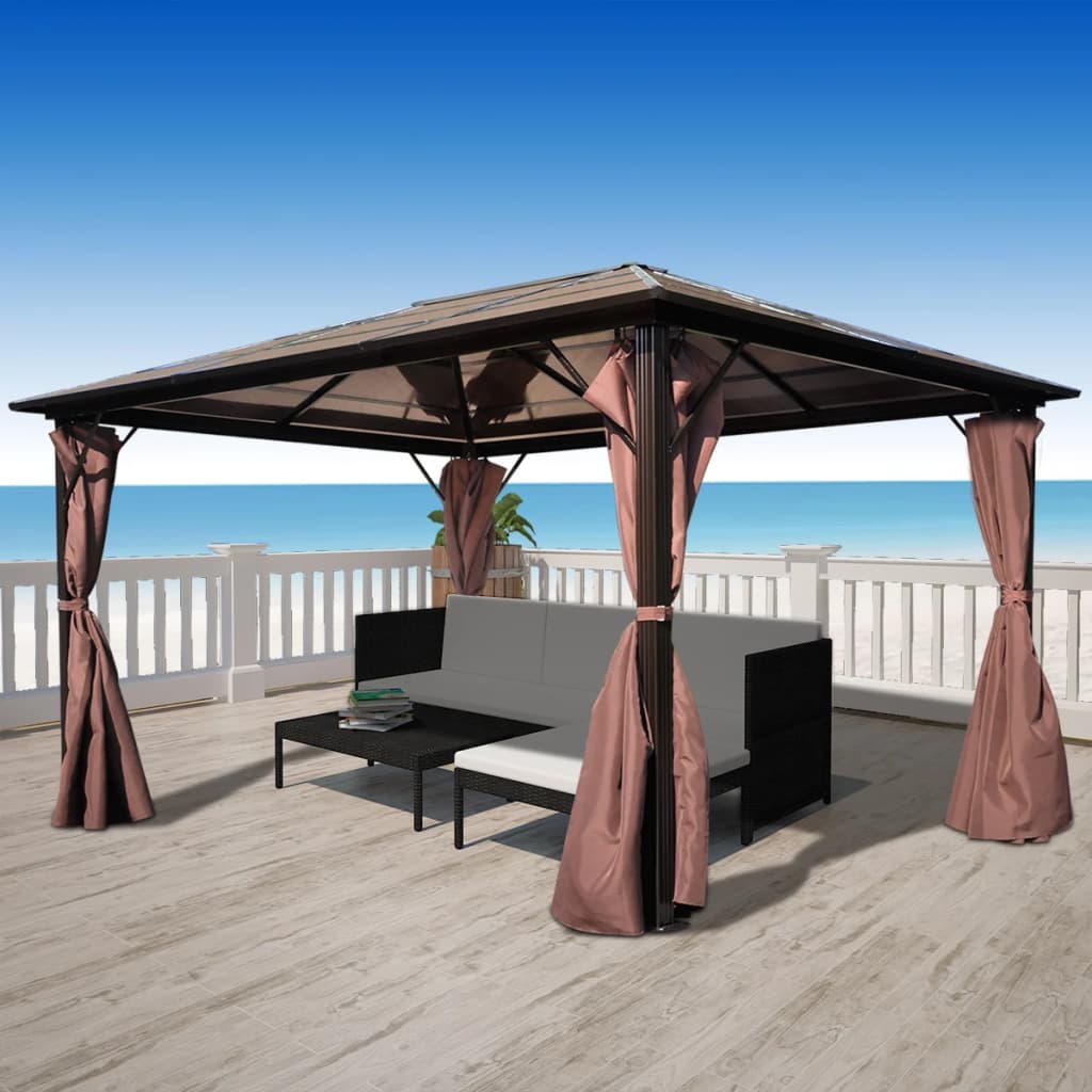 Arbor Vidaxl avec rideau 400x300 cm en aluminium brun
