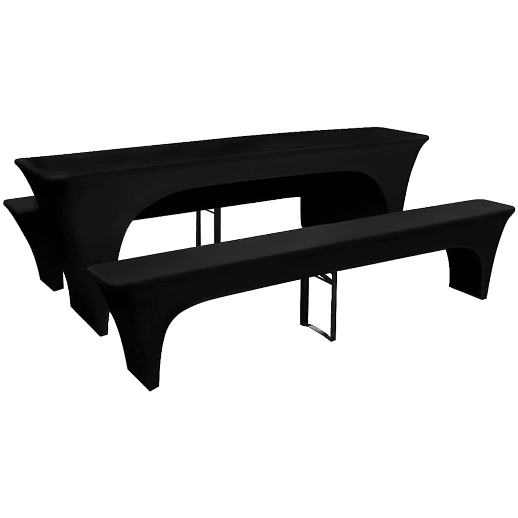 Couverture Vidaxl pour la table de bière et bancs 225x50x80 cm Stretch noir 3 m