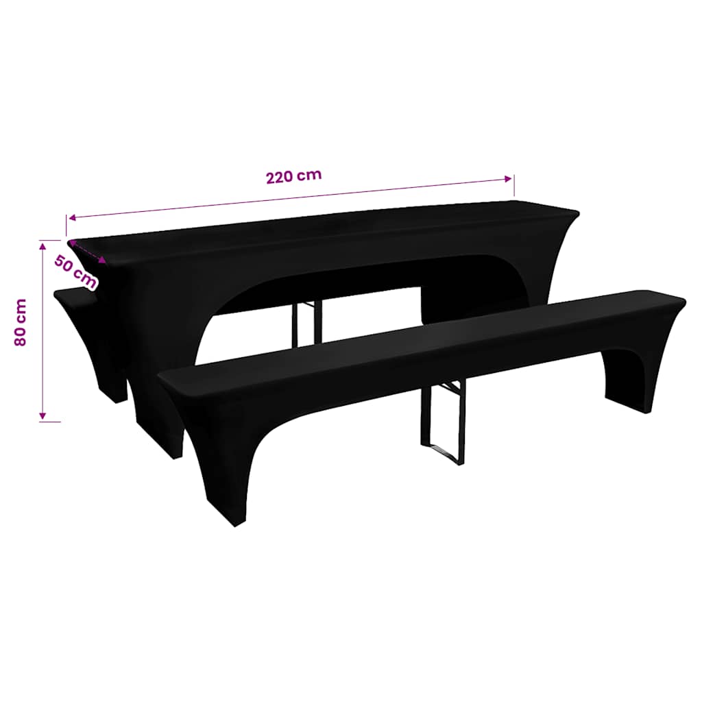 Couverture Vidaxl pour la table de bière et bancs 225x50x80 cm Stretch noir 3 m