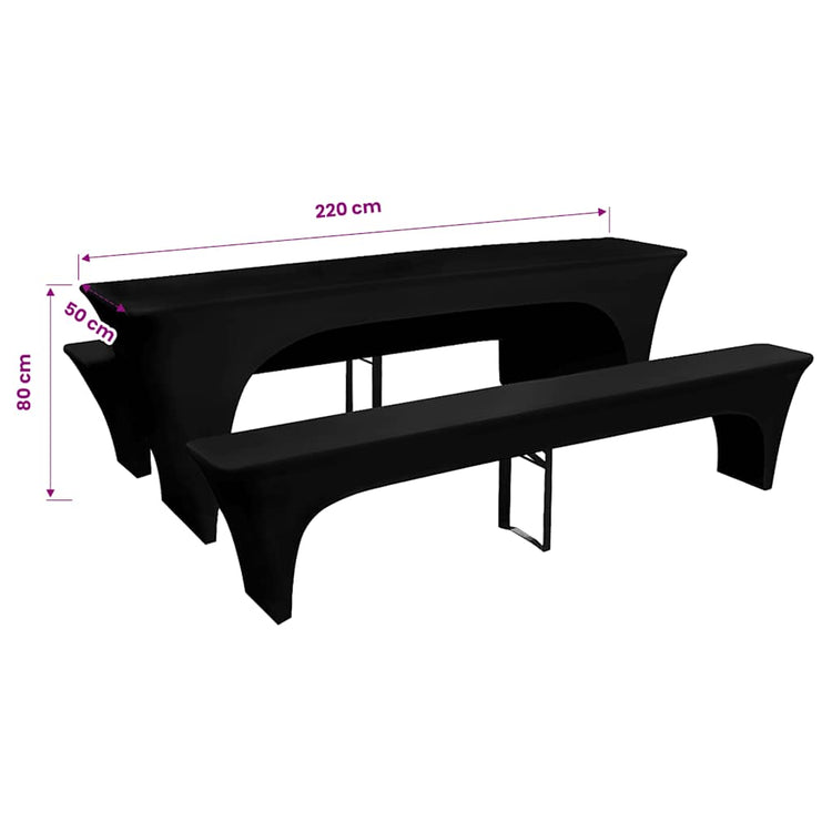 Couverture Vidaxl pour la table de bière et bancs 225x50x80 cm Stretch noir 3 m