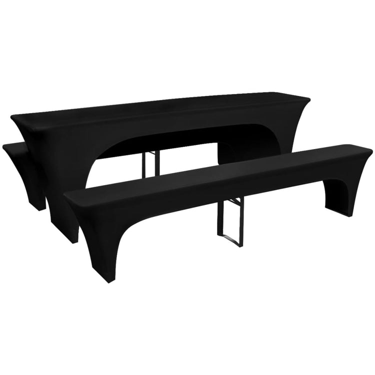 Les couvercles vidaxl pour la table de bière et les bancs s'étirent noir 3 pièces 225 x 70 x 80 cm