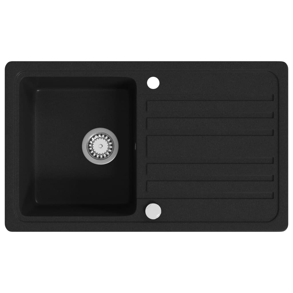 Évier vidaxl granite single évier avec drain réversible noir