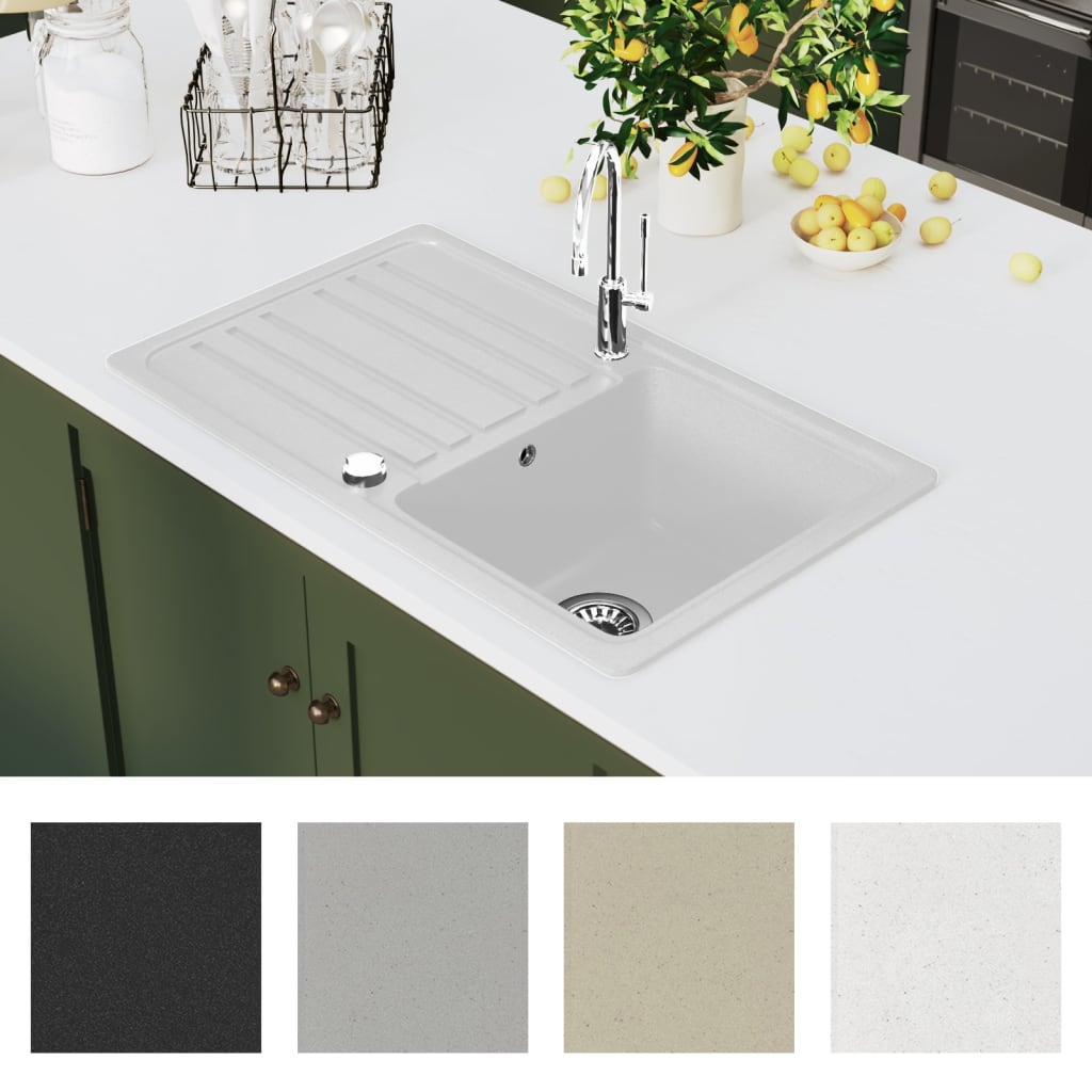 Vidaxl puits de granit récipient unique avec drain dans la crème réversible