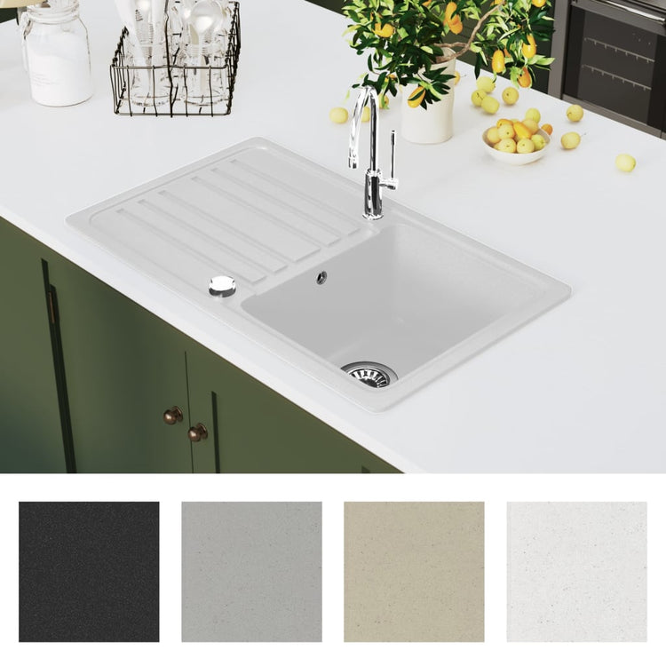 Vidaxl puits de granit récipient unique avec drain dans la crème réversible