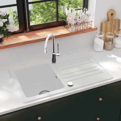 Vidaxl puits de granit récipient unique avec drain dans la crème réversible