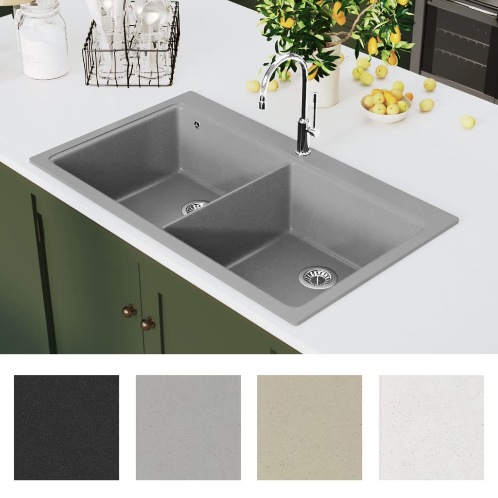 Structure de l'évier vidaxl Granite double bol gris