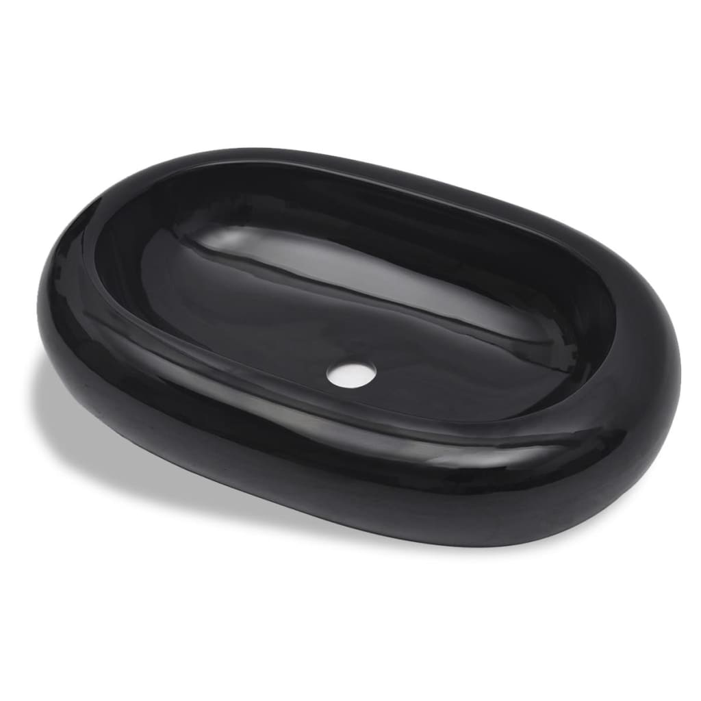 Vidaxl Washbasin, céramique, ovale, noir