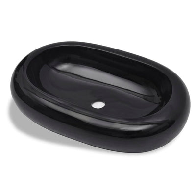 Vidaxl Washbasin, céramique, ovale, noir
