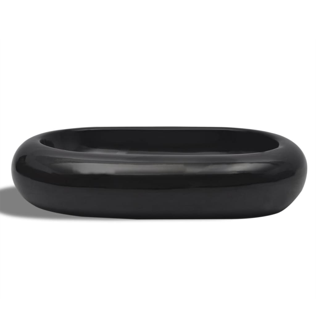 Vidaxl Washbasin, céramique, ovale, noir