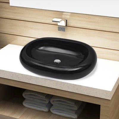 Vidaxl Washbasin, céramique, ovale, noir
