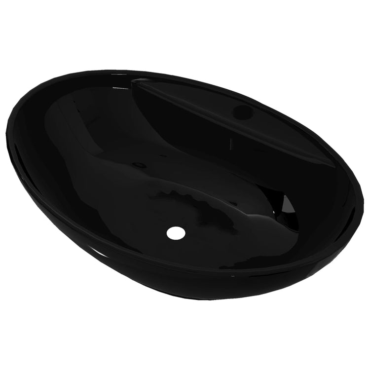 Vidaxl Washingin avec débordement, céramique, ovale, noir