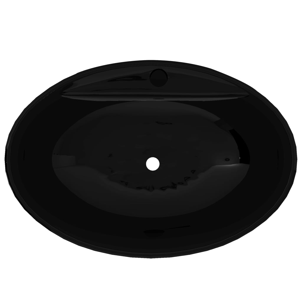Vidaxl Washingin avec débordement, céramique, ovale, noir