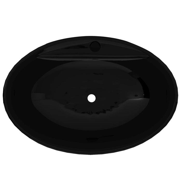 Vidaxl Washingin avec débordement, céramique, ovale, noir