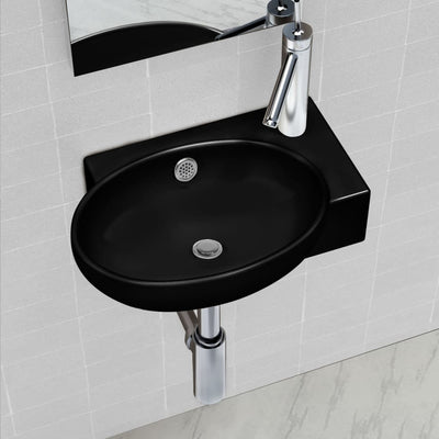 Vidaxl lavabo avec un trou de grue et atterrissage autour du noir en céramique