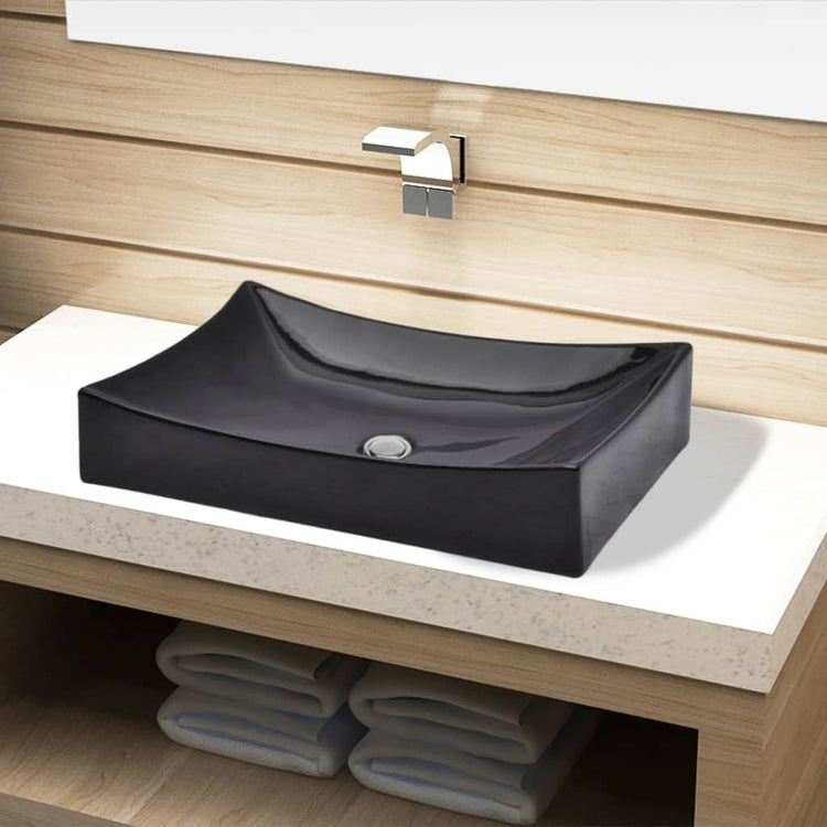 Vidaxl Washbasin, céramique, rectangulaire, noir