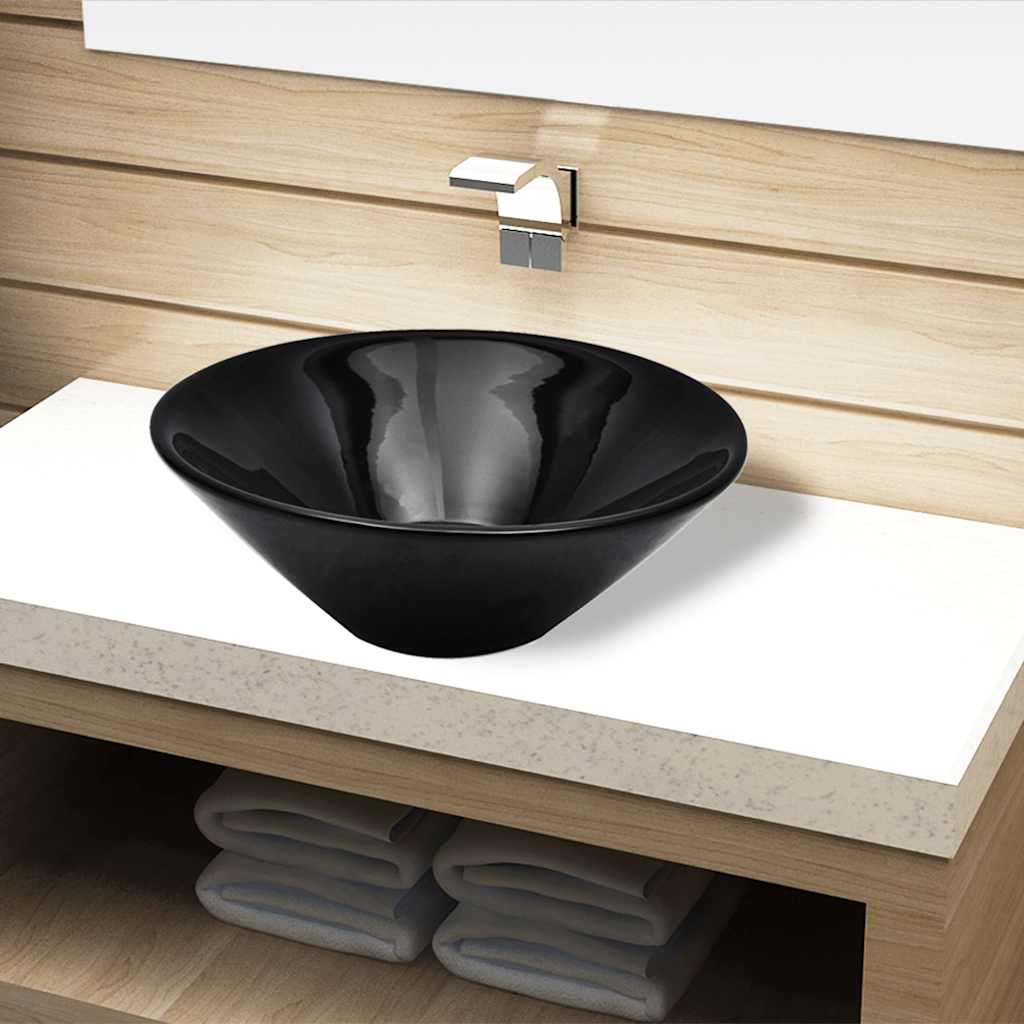 Vidaxl Washbasin, céramique, ronde, noir