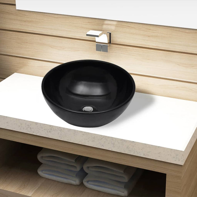 Vidaxl Washbasin, céramique, ronde, noir 325 mm