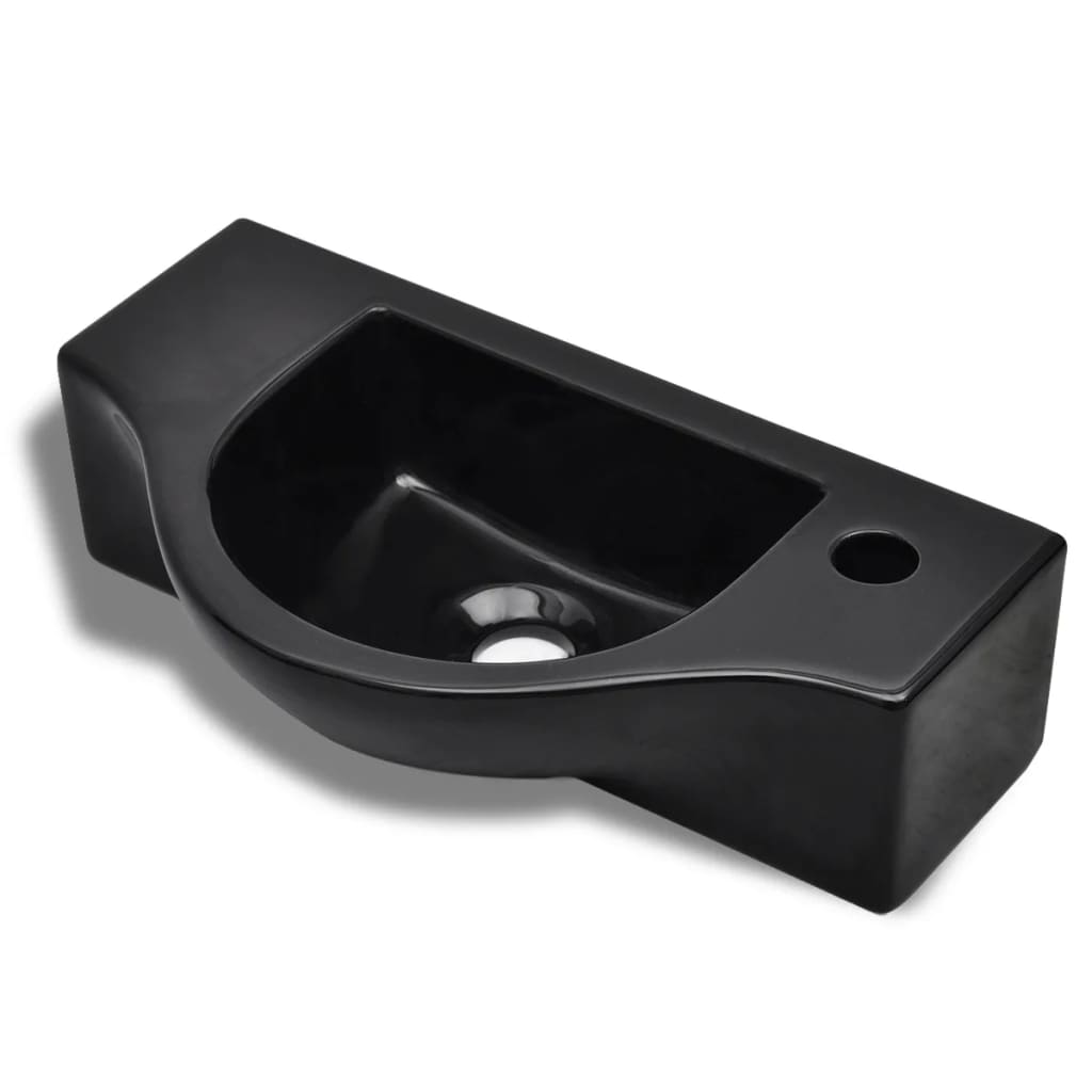 Vidaxl lavabo avec trou de grue en céramique noire