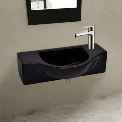 Vidaxl lavabo avec trou de grue en céramique noire