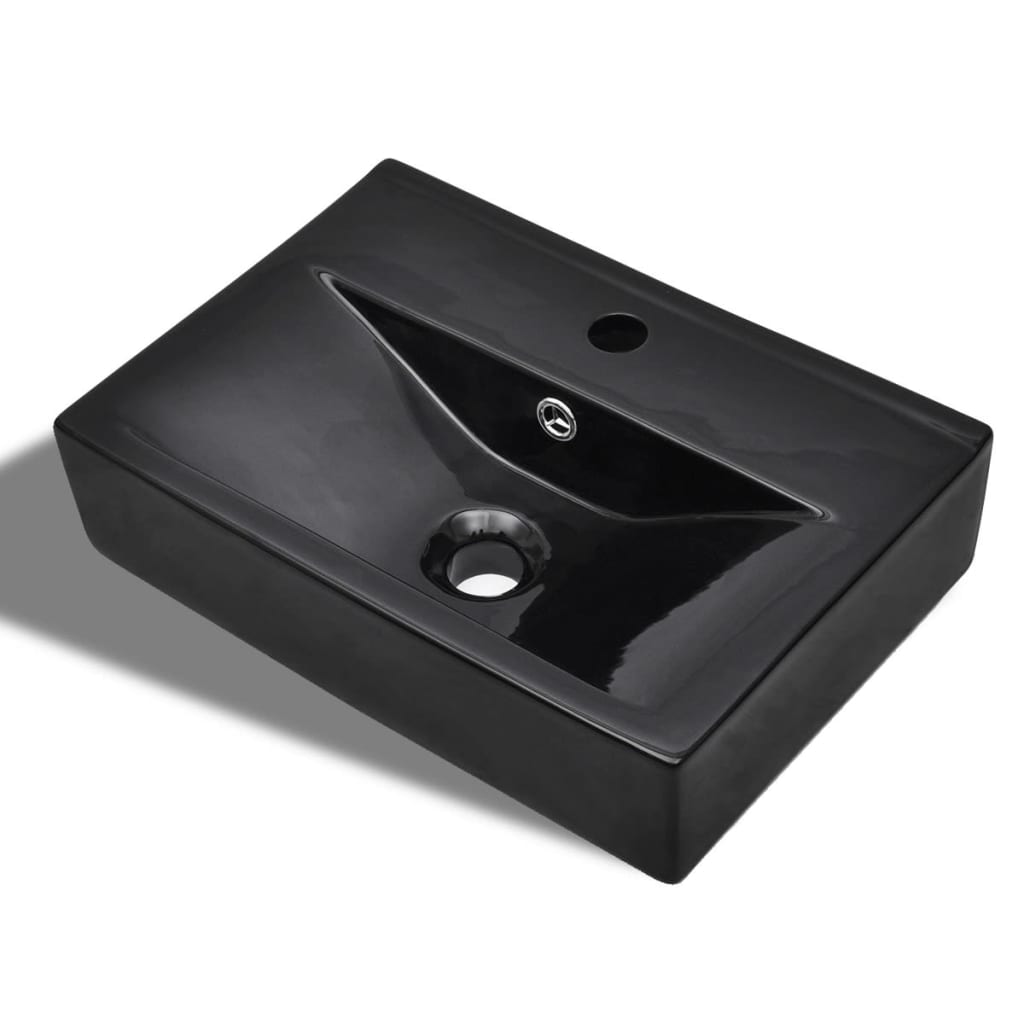 Vidaxl Washingin avec trou du robinet et atterrissage en céramique rectangulaire noire