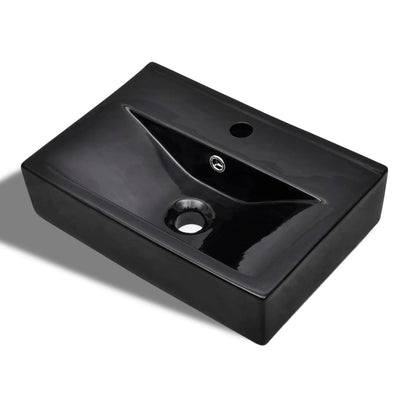Vidaxl Washingin avec trou du robinet et atterrissage en céramique rectangulaire noire