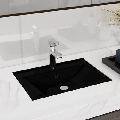 Vidaxl Washingin avec trou du robinet et atterrissage en céramique rectangulaire noire